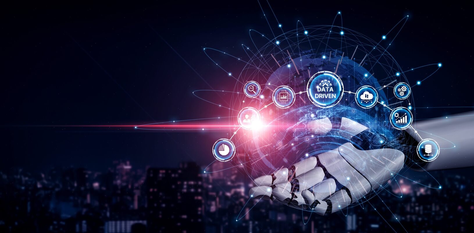 AI drives data-driven decisions with intelligent analytics, smart data visualization, and cloud-based tools that process