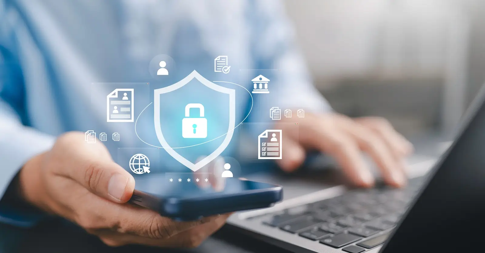 personal data privacy protection, secure online banking, and encrypted digital transaction safety concept