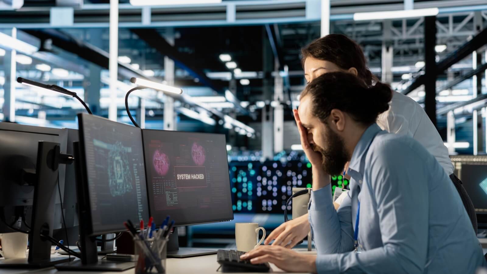 server room colleagues cooperate to eliminate threats using artificial intelligence tools
