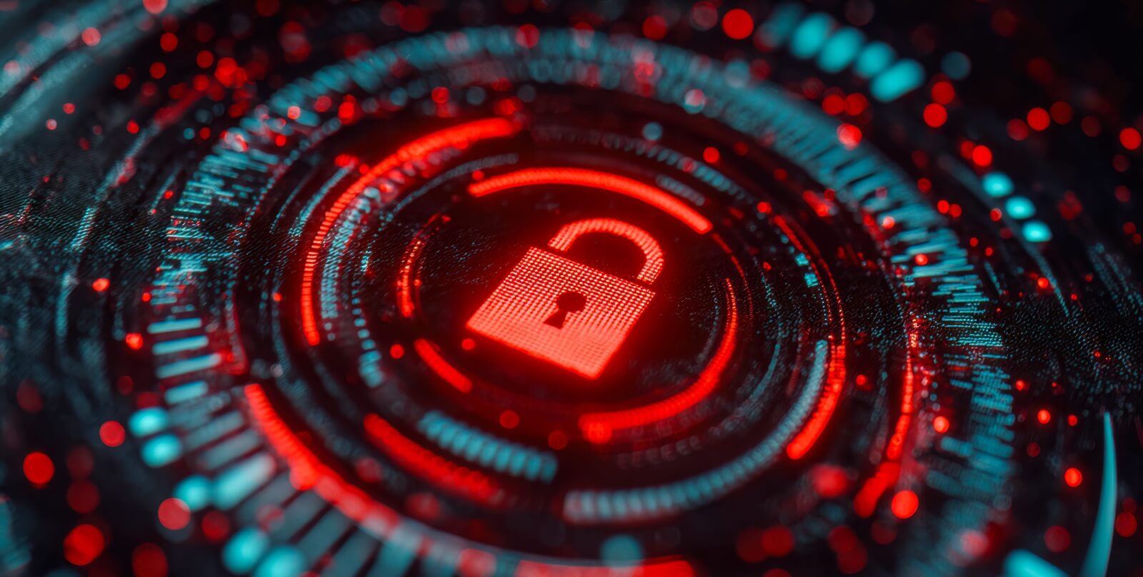 sleek, futuristic display features a luminous padlock embedded within a high-tech, circular digital interface